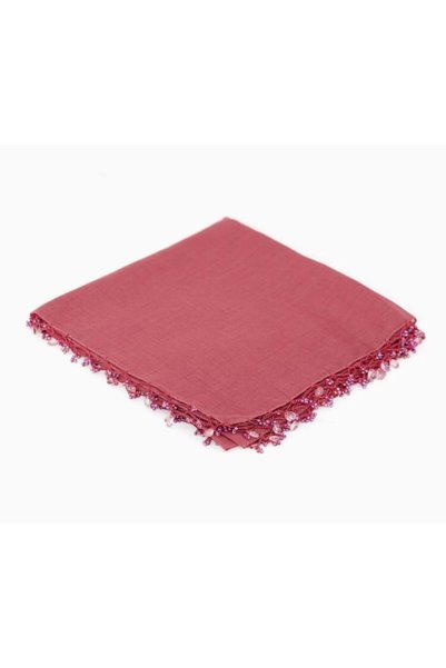 ALLURİNG THE BETTER ONE Dark Pink Edge Beaded Cheesecloth Writings 100x100 Size