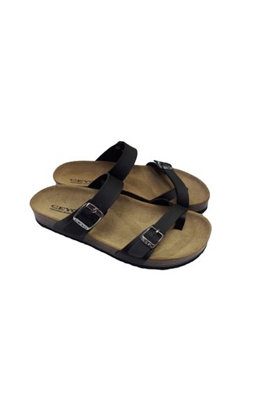 Ceyo Women's Black Color Finger-Slip Genuine Leather Orthopedic Sole Slippers 9910 Z34