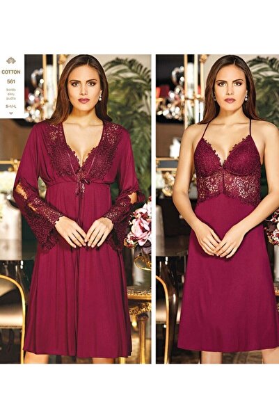 Jeremi 561 Koton 6 Piece Lace Nightgown Dressing Gown Set Powder
