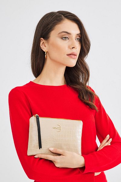 Deri Company Τσάντα συμπλέκτη Soft Crocodile Beige