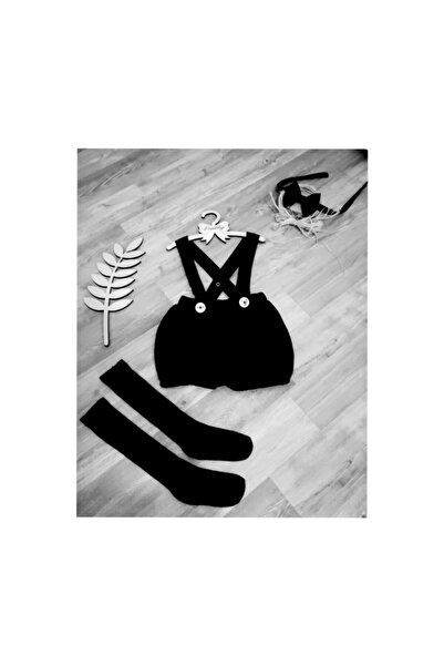 Feriatolye Erkek Bebek Siyah Salopet Papyon Ve Diz Altı Çorap Doğum Günü Kostümü