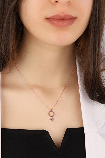 Lia Berto Kadın Mor Taşlı Venüs Sembolü 925 Ayar Gümüş Kolye