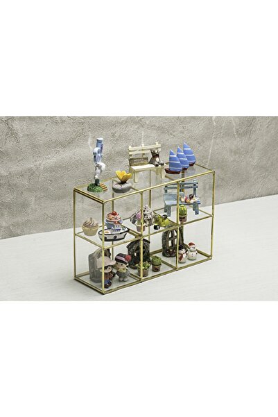 Ahşap Fikir منظم مكياج ذهبي اللون 6'Box - صندوق زجاجي