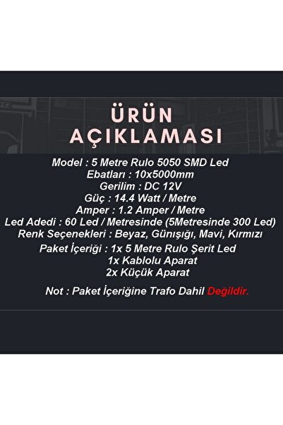 Genel Markalar 3 Çipli Iç Mekan 5m Rulo Kırmızı Şerit Led Işık