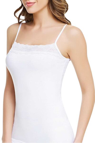 bejamonti Жіночий білий еластановий топ на бретельках з тонким мереживом, 12 ...