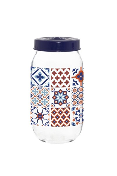 Herevin Mozaik Desen Cam Kavanoz Mavi Kapak 1000 cc 000412