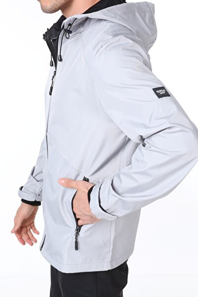 GHASSY CO. Ανδρικό γκρι αντιανεμικό/αδιάβροχο για εξωτερικούς χώρους, λεπτομερές εποχιακό αθλητικό μπουφάν