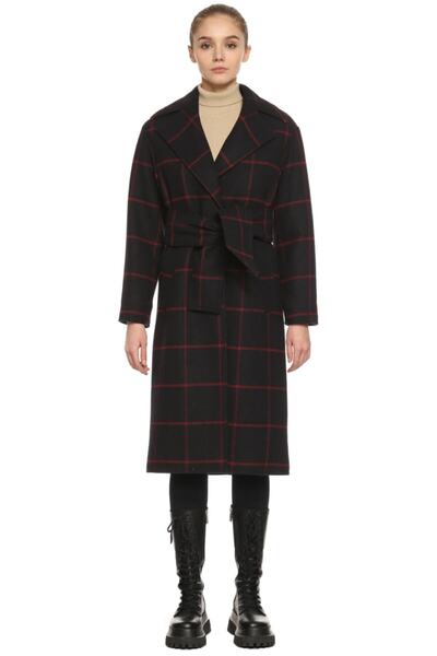 Self Portrait Kadın Siyah Ekoseli Palto