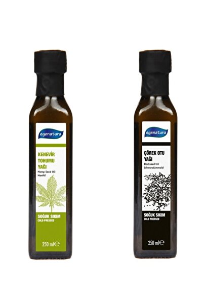 egenatura Kenevir Tohumu Yağı 250 ml + Çörekotu Tohumu Yağı 250 ml Cam Şişe Soğuk Sıkım