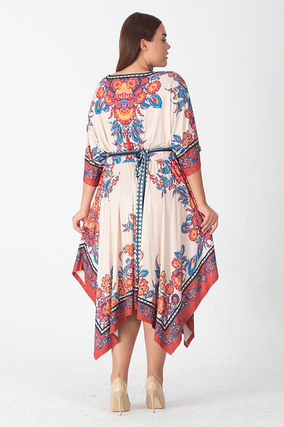 Şans Rochie de damă cu tăietură asimetrică, colorată, mărime Plus, 65n23880