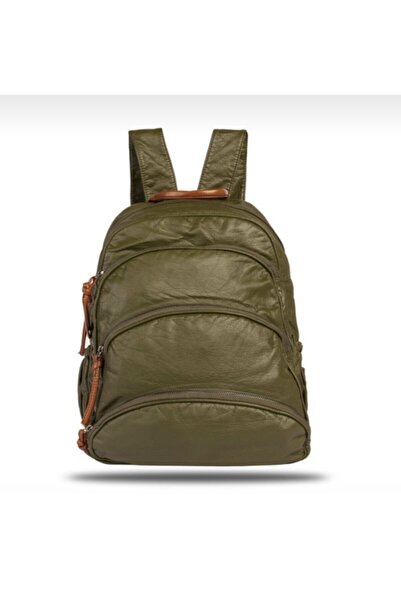 ÇÇS Kadın Büyük Boy Yıkamalı Deri Çok Gözlü Sırt Çantası 16108