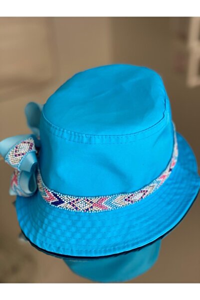 QUEEN AKSESUAR Новий сезон Аутентична розкішна вишивка бісером Спеціальний дизайн Турецький блакитний бант Дитячий капелюх для дорослих
