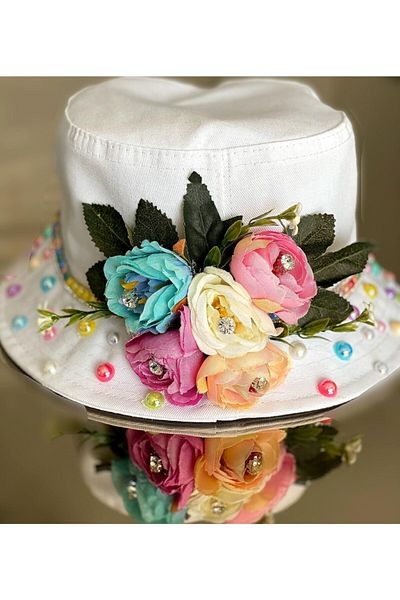 QUEEN AKSESUAR New Season White Pearl Bonibon Candy Stone Floral Special Design Adult Children's Hat