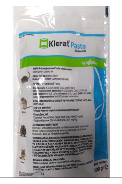 SYNGENTA Klerat Pasta 100 Gr Fare Ve Sıçan Zehiri