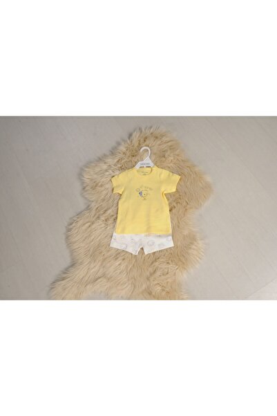 Mother Love Sarı Tişört Ve Beyaz Şortlu Organik Takım