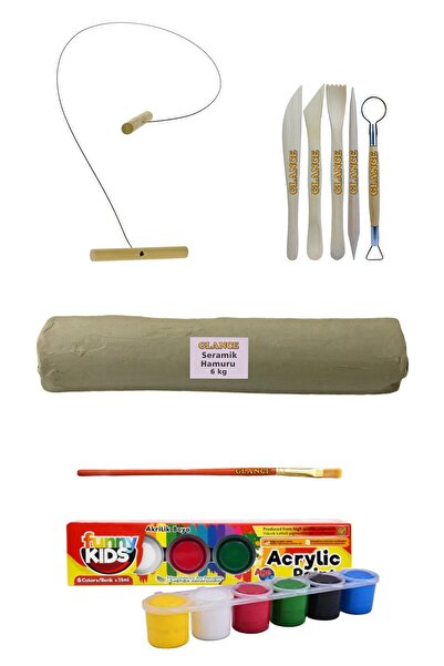 GLANCE Beyaz Seramik Hamuru 6 Kg Kil Kesme Teli 5'li Ebeşuar 15 Ml Akrilik 6 ...