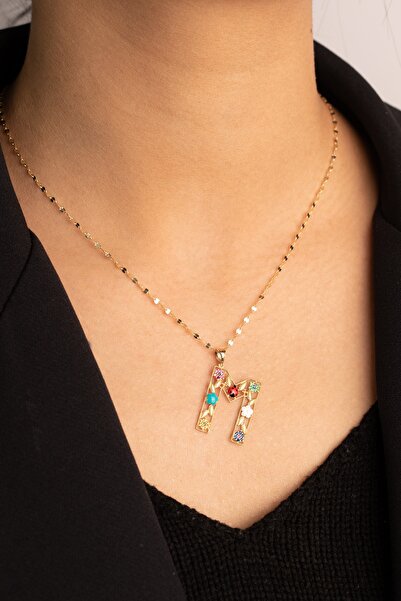 YAVUZ KUYUMCULUK Altın Çiçek Bahçesi Mineli Harf Kolye