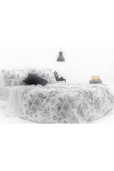makiteks 100% Cotton Soloi Gray Double Duvet Cover and Pillowcase Set