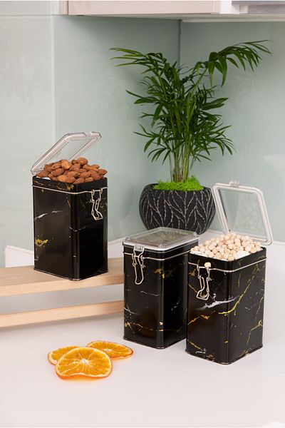 EVLE Efb2150 Rectangular Lockable Storage Container 75x100x150 Set of 3, Marble Black