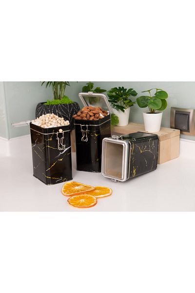 EVLE Efb2150 Rectangular Lockable Storage Container 75x100x150 Set of 3, Marble Black