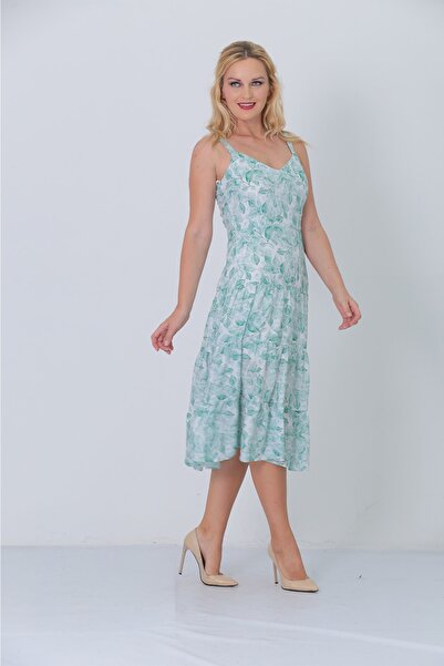 TİESSİ Жіноча зелена сукня з квітковим принтом на бретельках