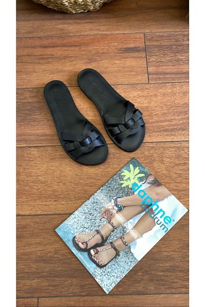 DaphneSandals شبشب نسائي مصنوع يدويًا من الجلد الطبيعي باللون الأسود - Kk2112