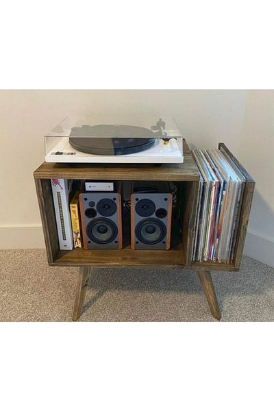 Master Hands Wooden Plaque and Turntable Table, Mid-Century Modern Table