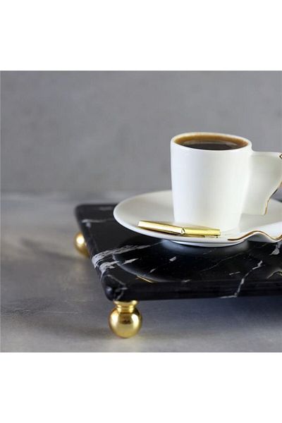 Akayev Black Marble 30X20 cm - Gold Bead Detailed Presentation Plate