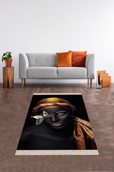 on the clouds Afrikalı Kadın Desenli Bohem Dijital Baskı Yıkanabilir Kaymaz T...