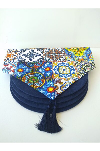 Ayşemce Килимок з візерунком з кераміки, 4 синіх кольори Супла