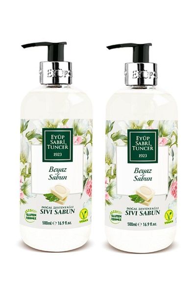 Eyüp Sabri Tuncer 2 Pieces Natural Olive Oil White Soap Liquid Soap 500 ml