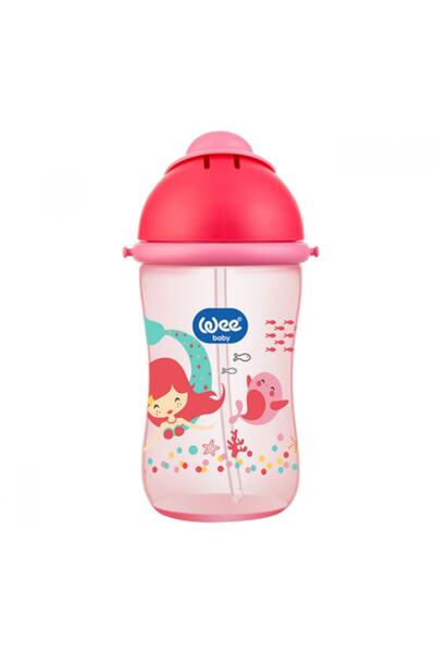 Wee Baby Patterned Glass with Straw 380 ml - Pink