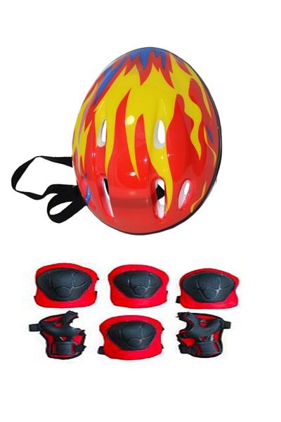 Birlik Colorful Lightweight Scooter Bicycle Skateboard Skate Child Helmet Protection Set 6 Pieces - red