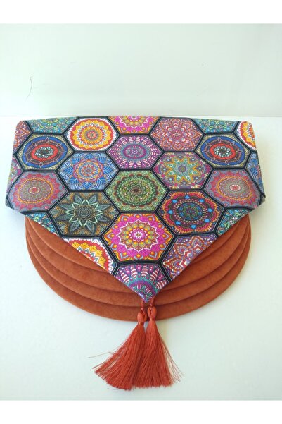 Ayşemce Покривка с пчелна пита, 4 плочки с цветни кантове