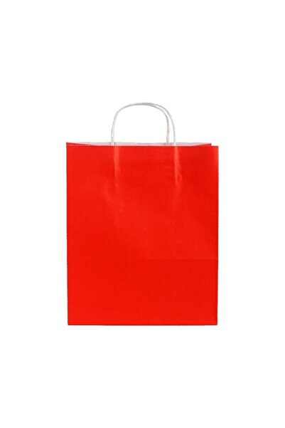 Çanta Beyaz Kraft 25x31x12 Cm Burgu Sap Kırmızı - 50 Adet