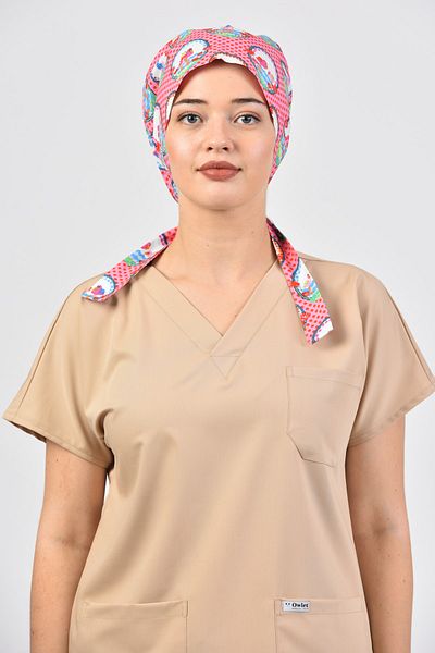 Owlet Medikal Pelican Patterned Pink Surgical Hijab Bonnet