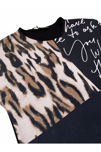 Elele Tricou din bumbac pieptănat negru cu model leopard