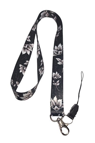 StormiStoretr Siyah Çiçek Boyun Ipi Ve Telefon Askısı