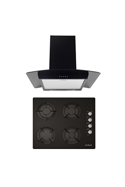Alveus Iber Siyah 2'li Ankastre Set (ocak+davlumbaz)