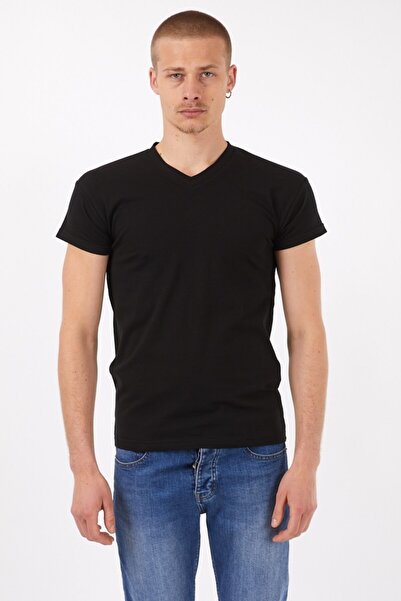 Sporting Body negru din Lycra cu decolteu în V pentru bărbați