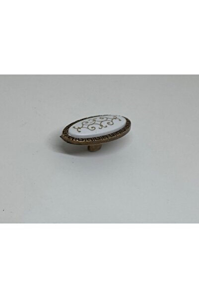 İNTERİO Porselen Görünümlü Seçil Antik Sarı Düğme Kulp Yaldız Desen Tek Vidalı