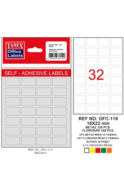 Tanex Office Label Bag 16X22 mm White Ofc-110 (Pack of 10)
