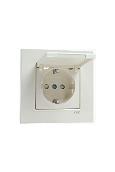 VİKO Karre Krem Kapaklı Topraklı Priz