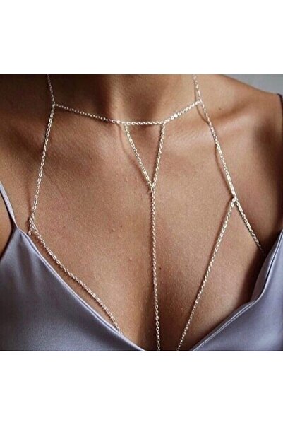 Classy Kadın Vücut Zinciri Vücut Aksesuarı Üçgen Model Gümüş