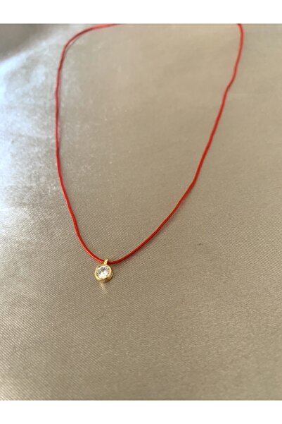 denizden silver Kırmızı Ipli Gümüş Tek Taş Kolye