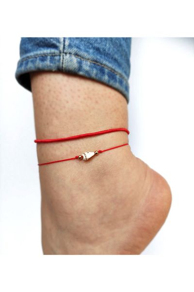 Atölye Merdiven Dangling Blue Bead Anklet with Tree Detail Macrame Rope Anklet