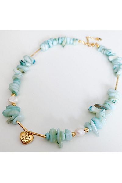 CHARMLUCKY Blue Cracked Natural Stone Necklace