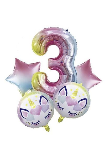 UNICORN 3 Year Old Foil Balloon Set of 5