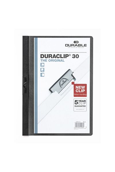 Durable Compression File Duraclip With Center Clip 30 Sy A4 Black 25 Pieces 2200