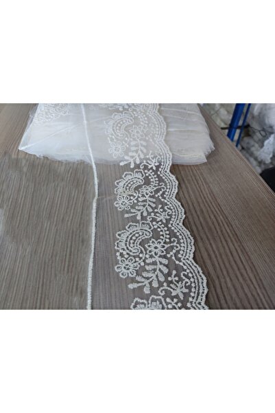 DUAYEN Krem Simli Güpür Dantel Tül Üzeri Işleme